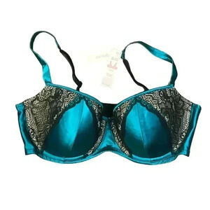 Cacique by LANE BRYANT 40DD Lightly Lined Demi Teal w/ Black Lace NWT